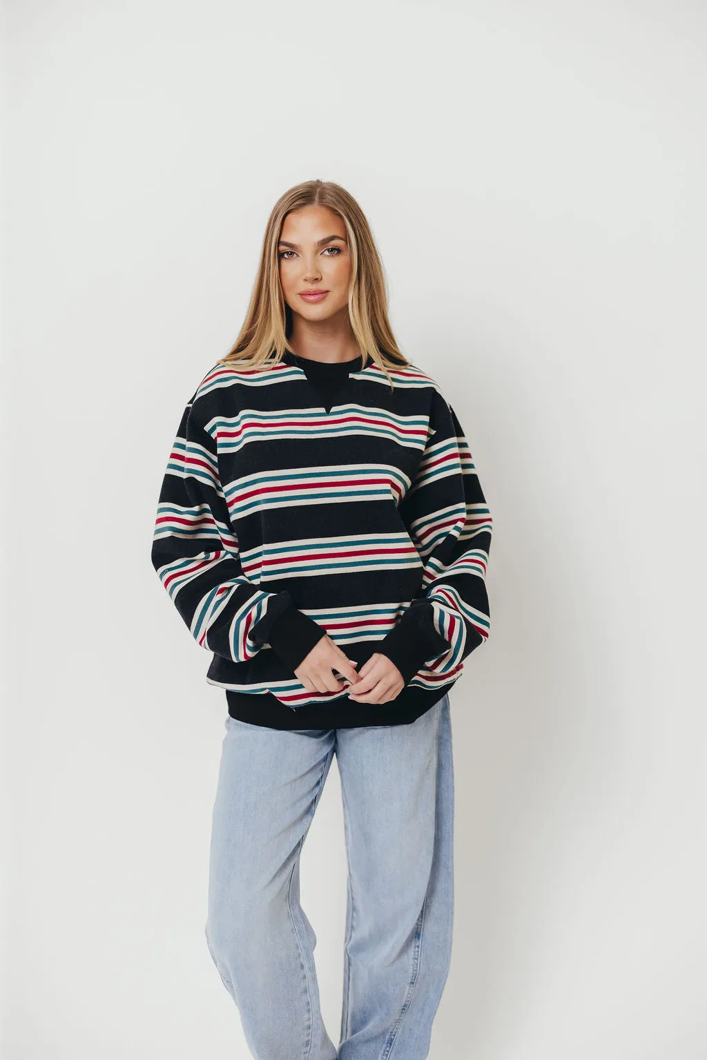 Blake Retro Striped Crewneck Sweatshirt in Dust Navy Lightweight Layer