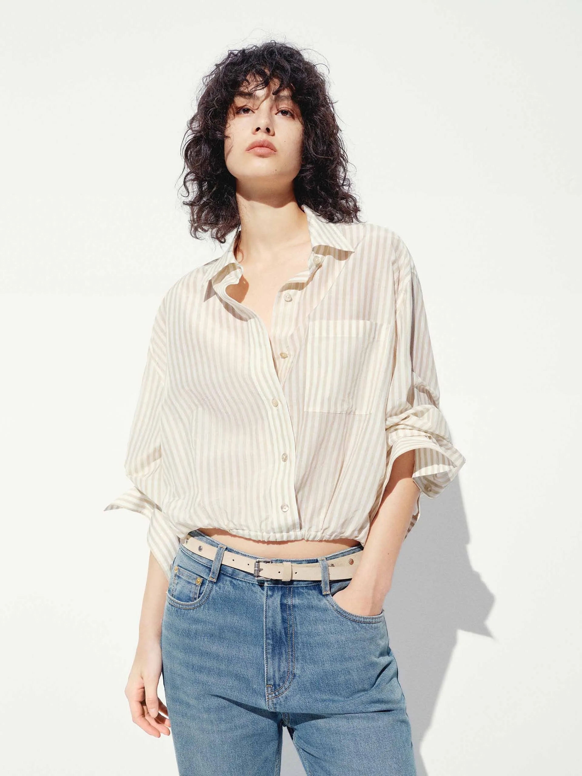 Casual Wear Durable Fabric Cropped Striped Blouse