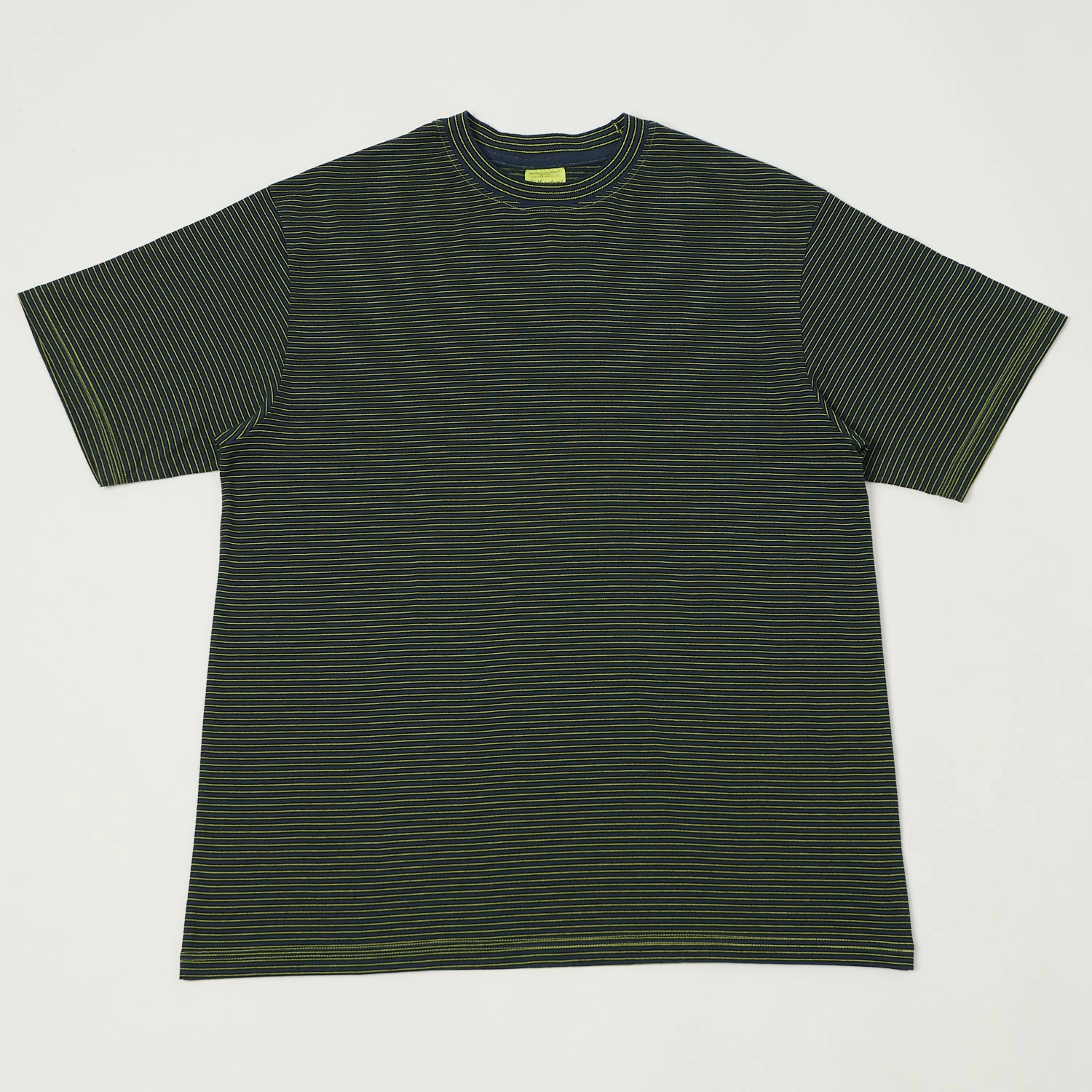 Yonetomi 'New Basic' Garment Dyed Stripe T-Shirt - Navy Basic Piece Scoop neck