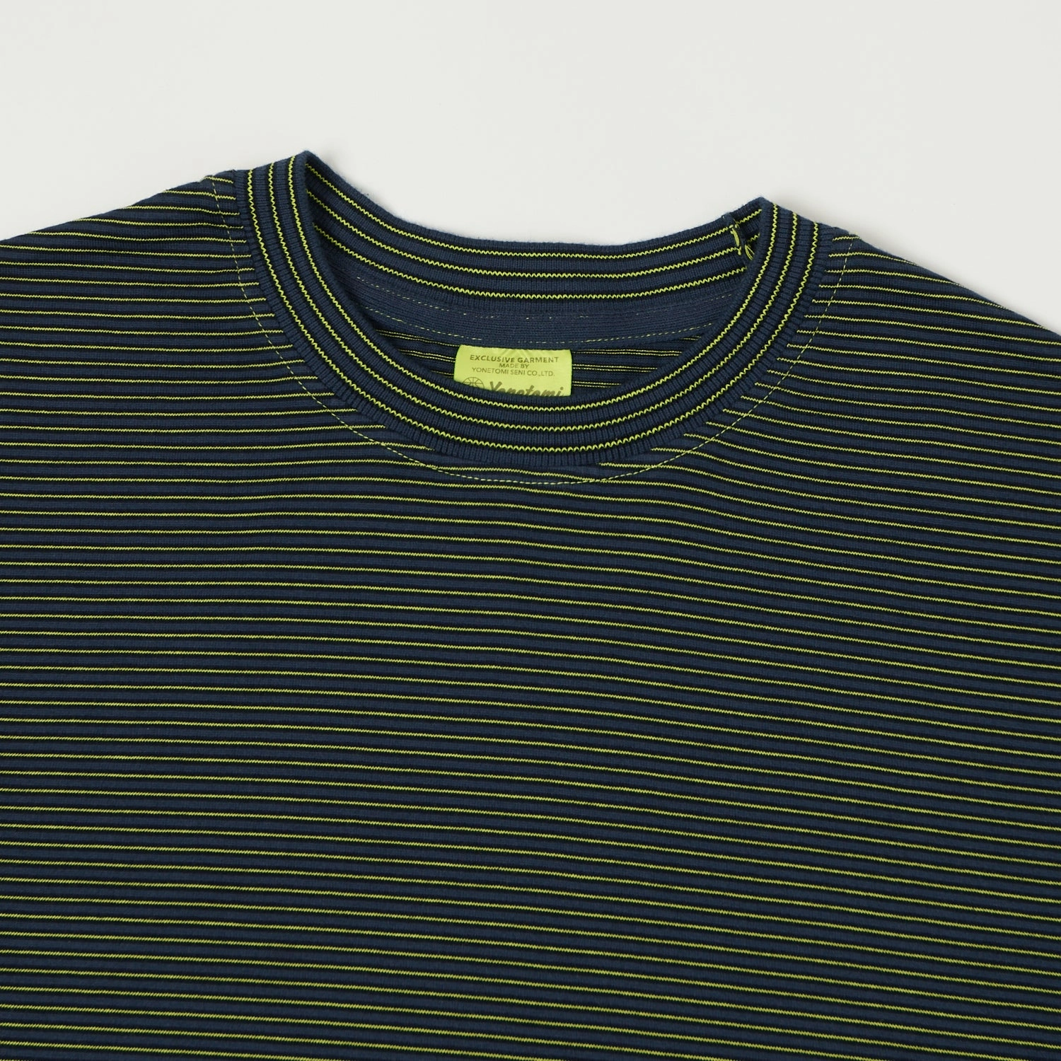 Yonetomi 'New Basic' Garment Dyed Stripe T-Shirt - Navy Temperature Regulating Fabric