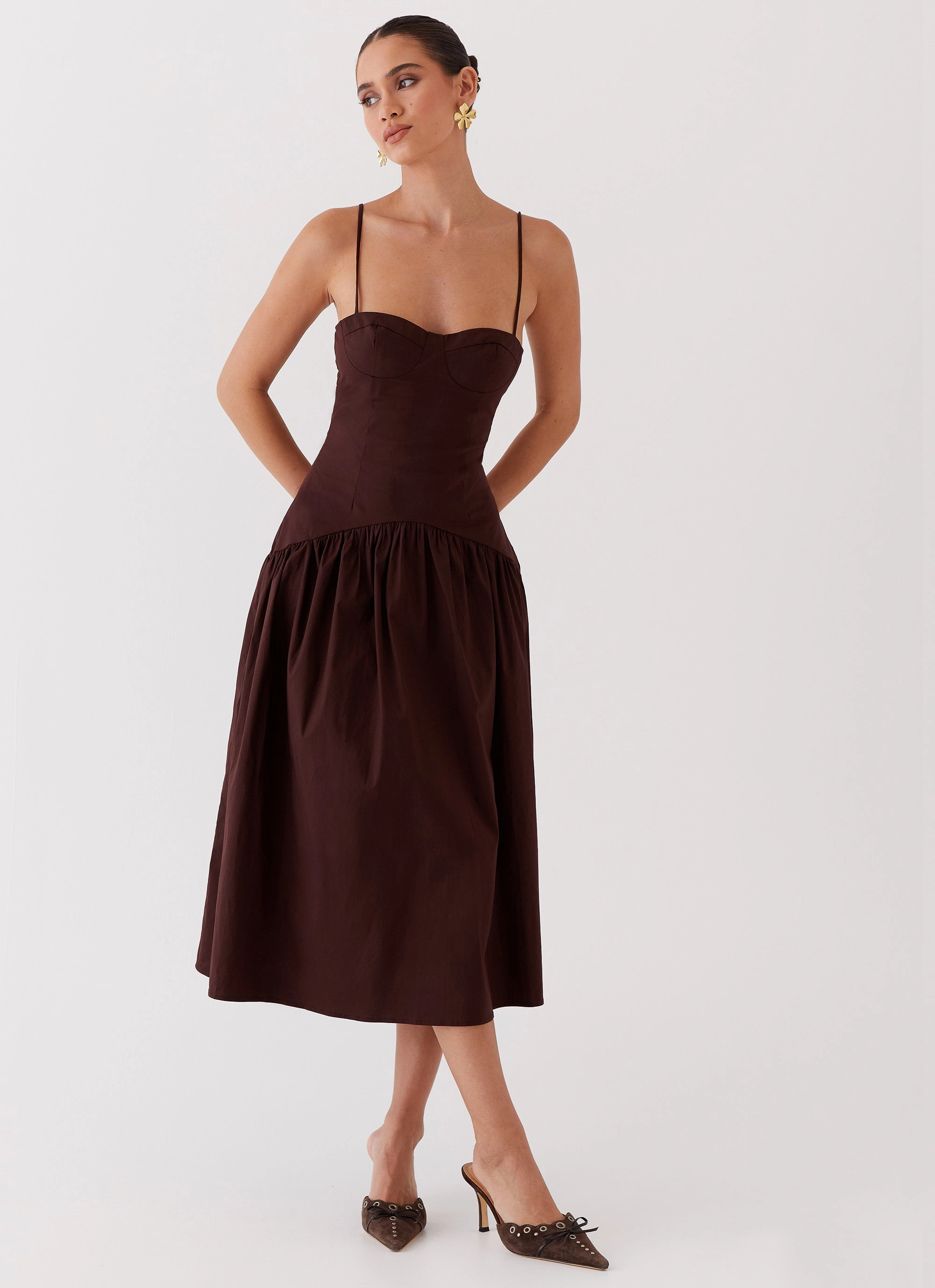 Work Ease Yvette Corset Midi Dress - Chocolate