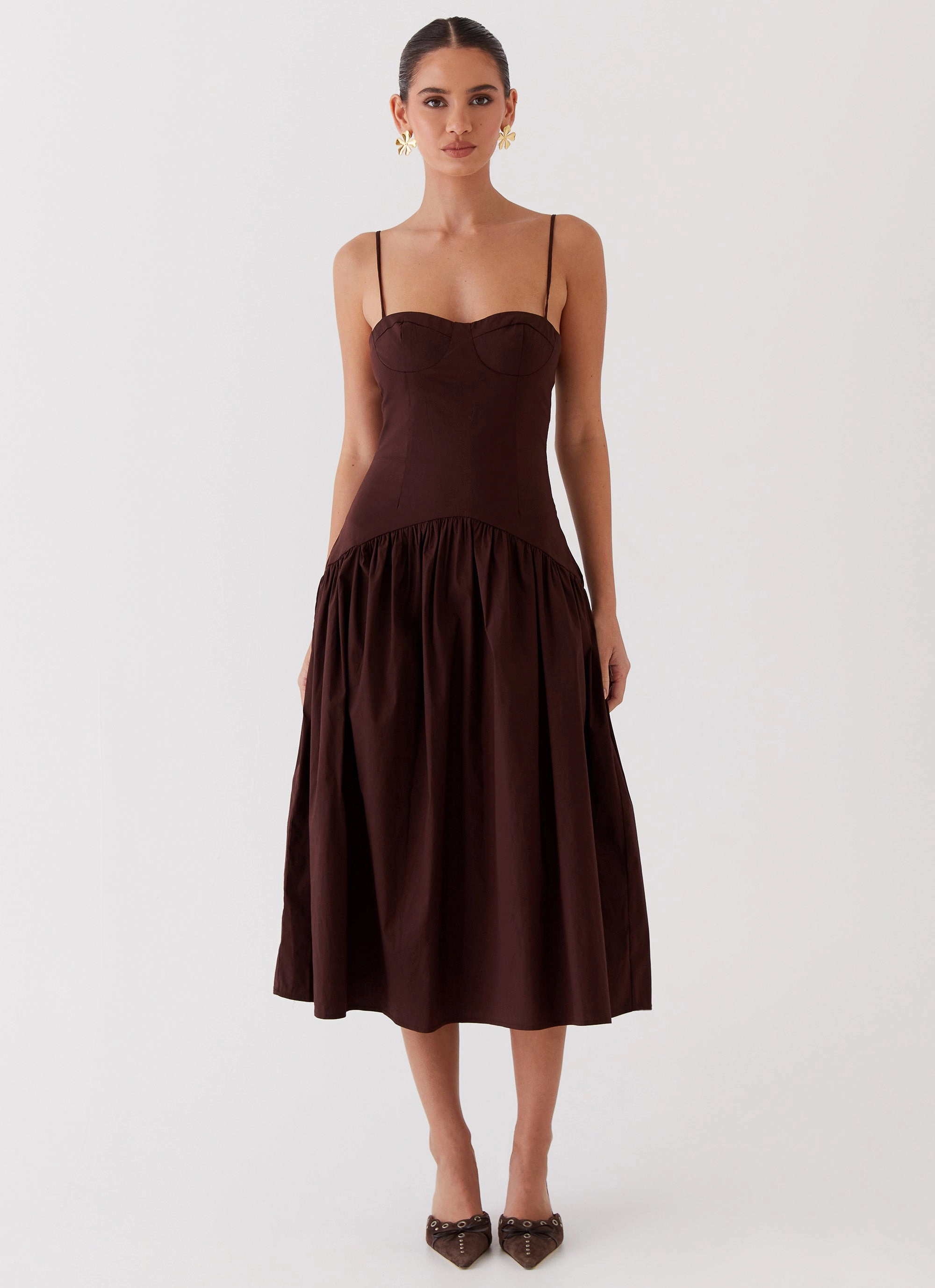 Yvette Corset Midi Dress - Chocolate Easy Pairing Soft Tone