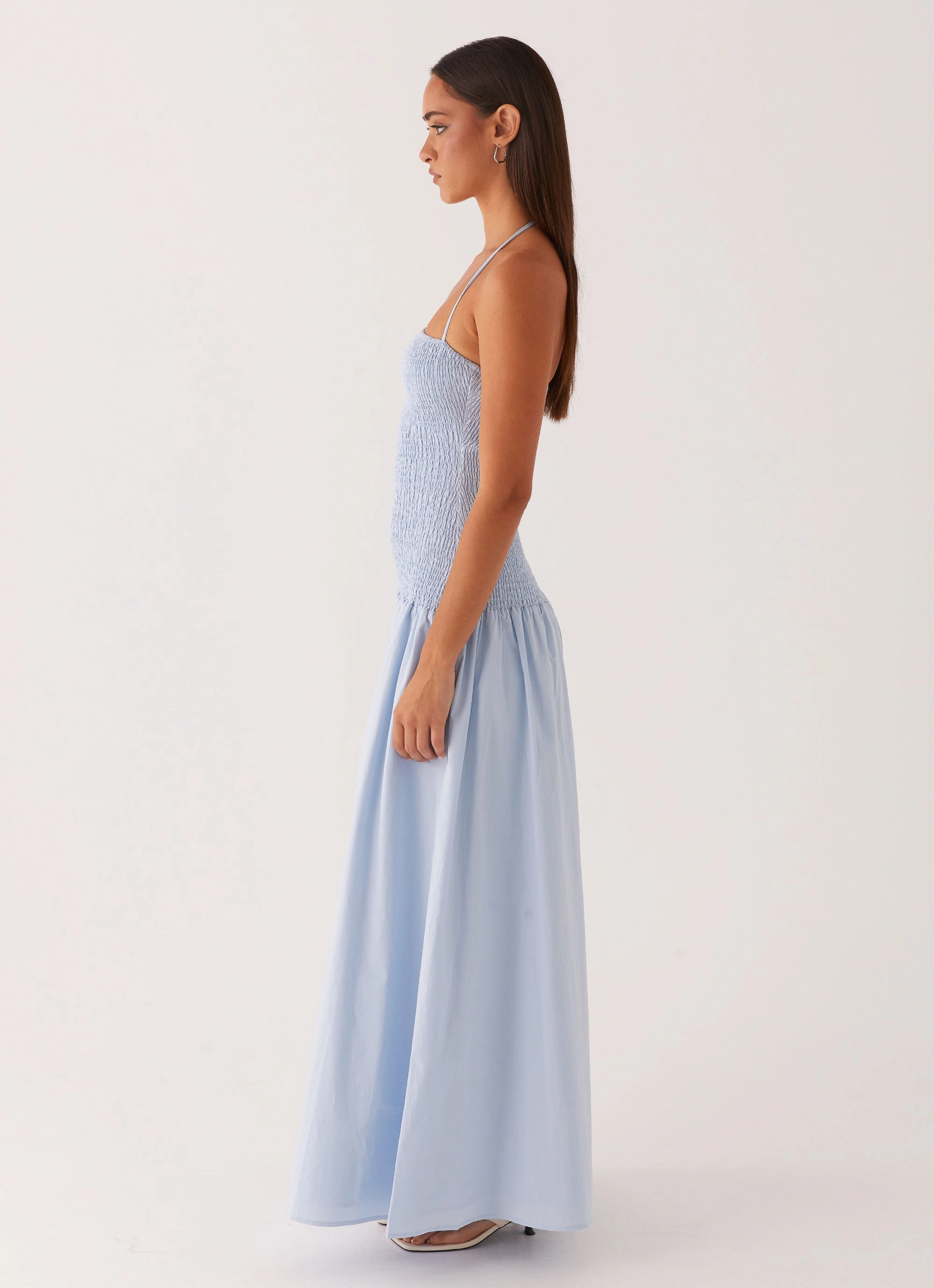 Zahra Maxi Dress - Blue Textured Layers EasyCareMaterial