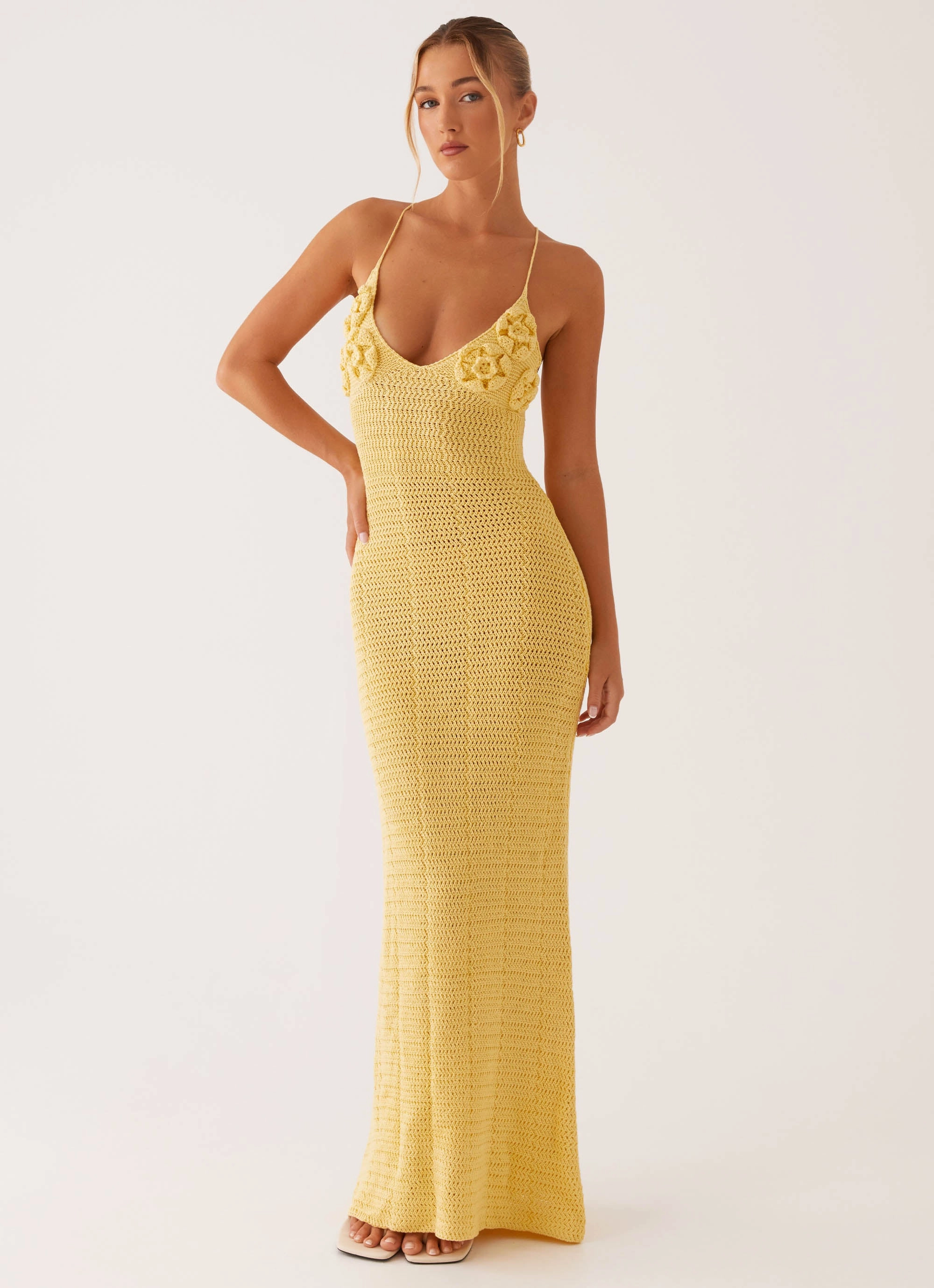 Vibrant Aesthetic Polished Fit Zara Rose Crochet Maxi Dress - Yellow