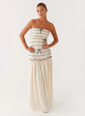 Zariah Maxi Dress - Ivory Flowing Design Wide Swing