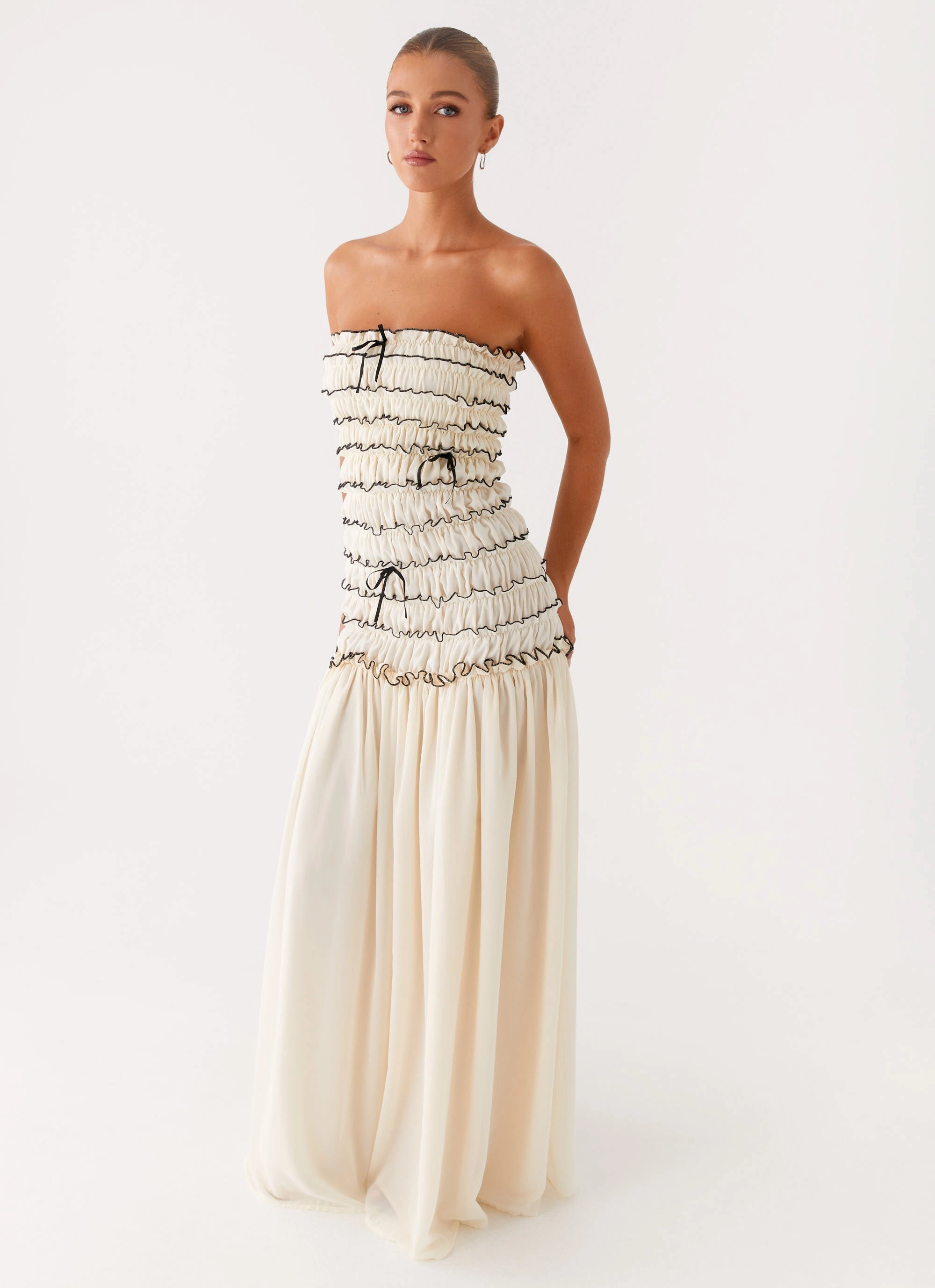 Zariah Maxi Dress - Ivory Gemstone-Detail