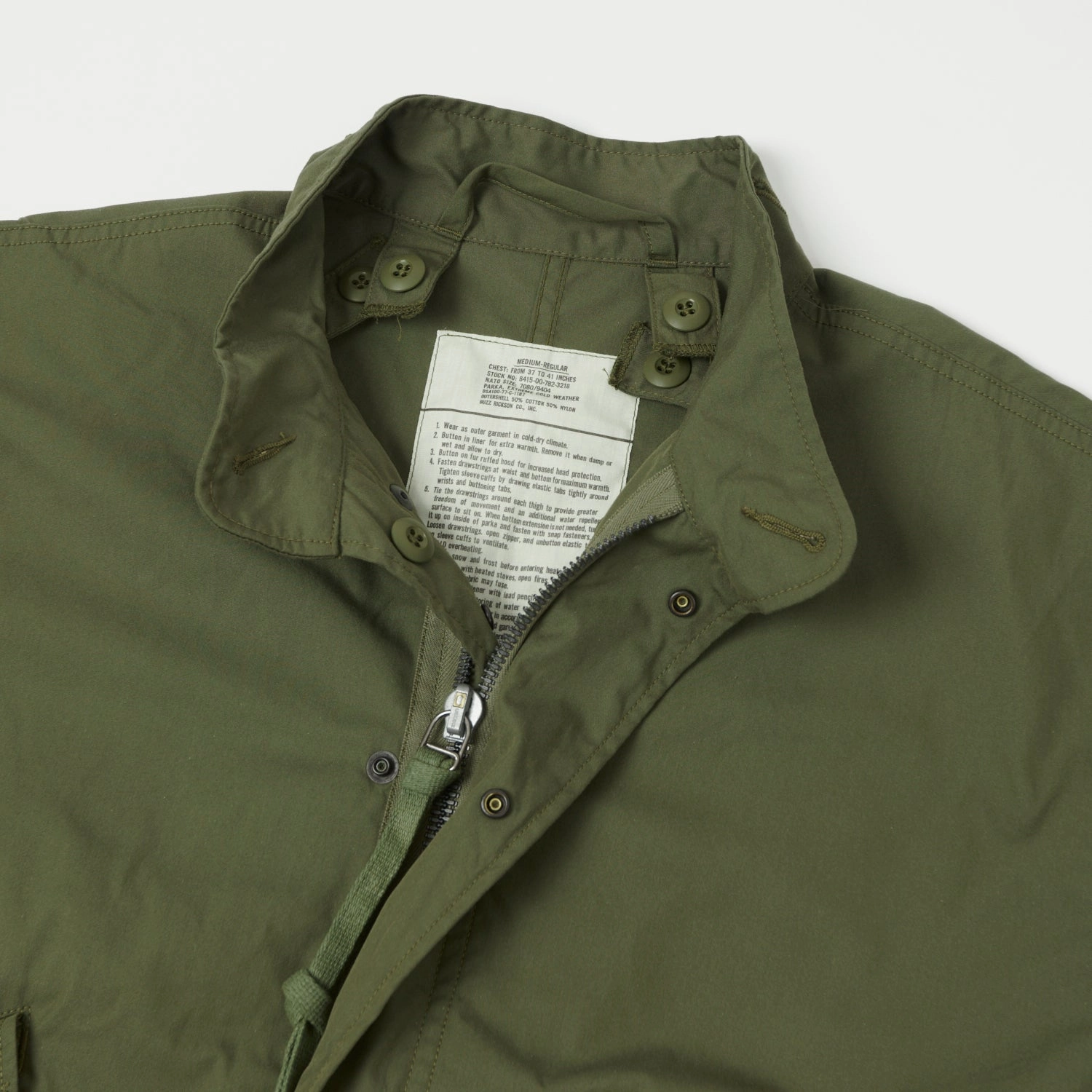 Unstructured Shoulder Cut Technique Buzz Rickson's U.S. Army M-65 Cold Weather Parka - Olive Drab