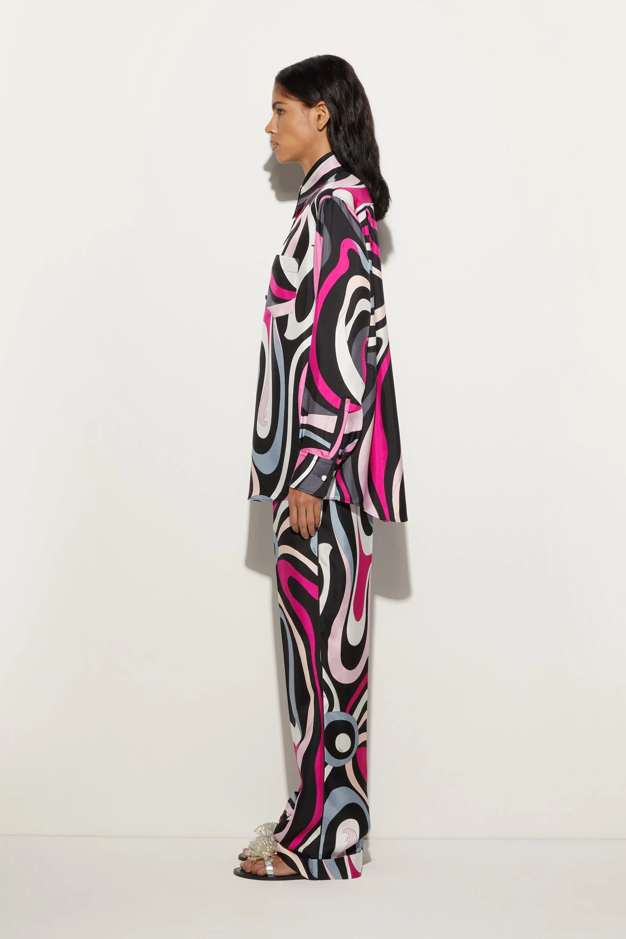 Marmo Print Silk Shirt Wrinkle Resistant Finish