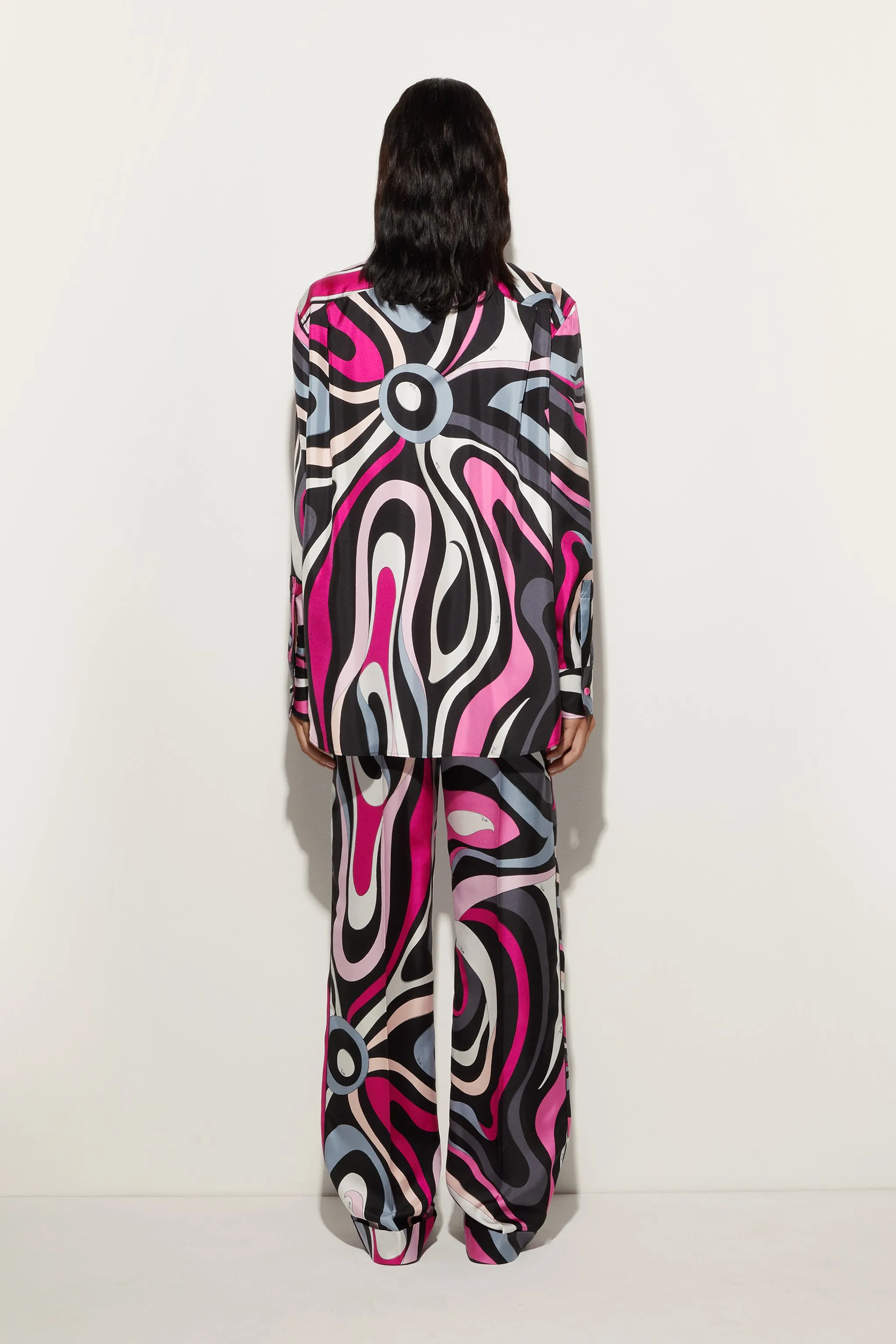 Loose Fit Plus Size Marmo Print Silk Shirt