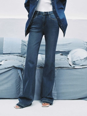 Zircon Detail Straight Jeans Breathable Lining System Home Comfort Autumn Days Elegant